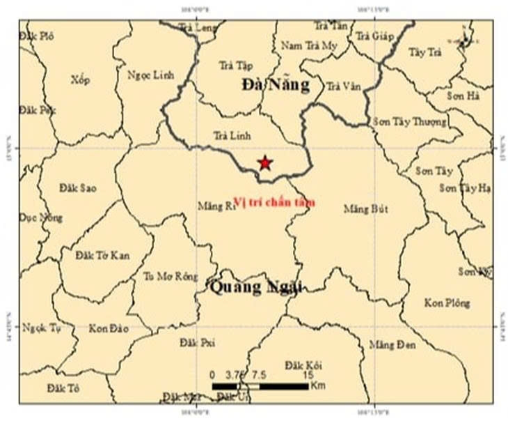 5 trận động đất liên tiếp xảy ra ở Đà Nẵng và Quảng Ngãi